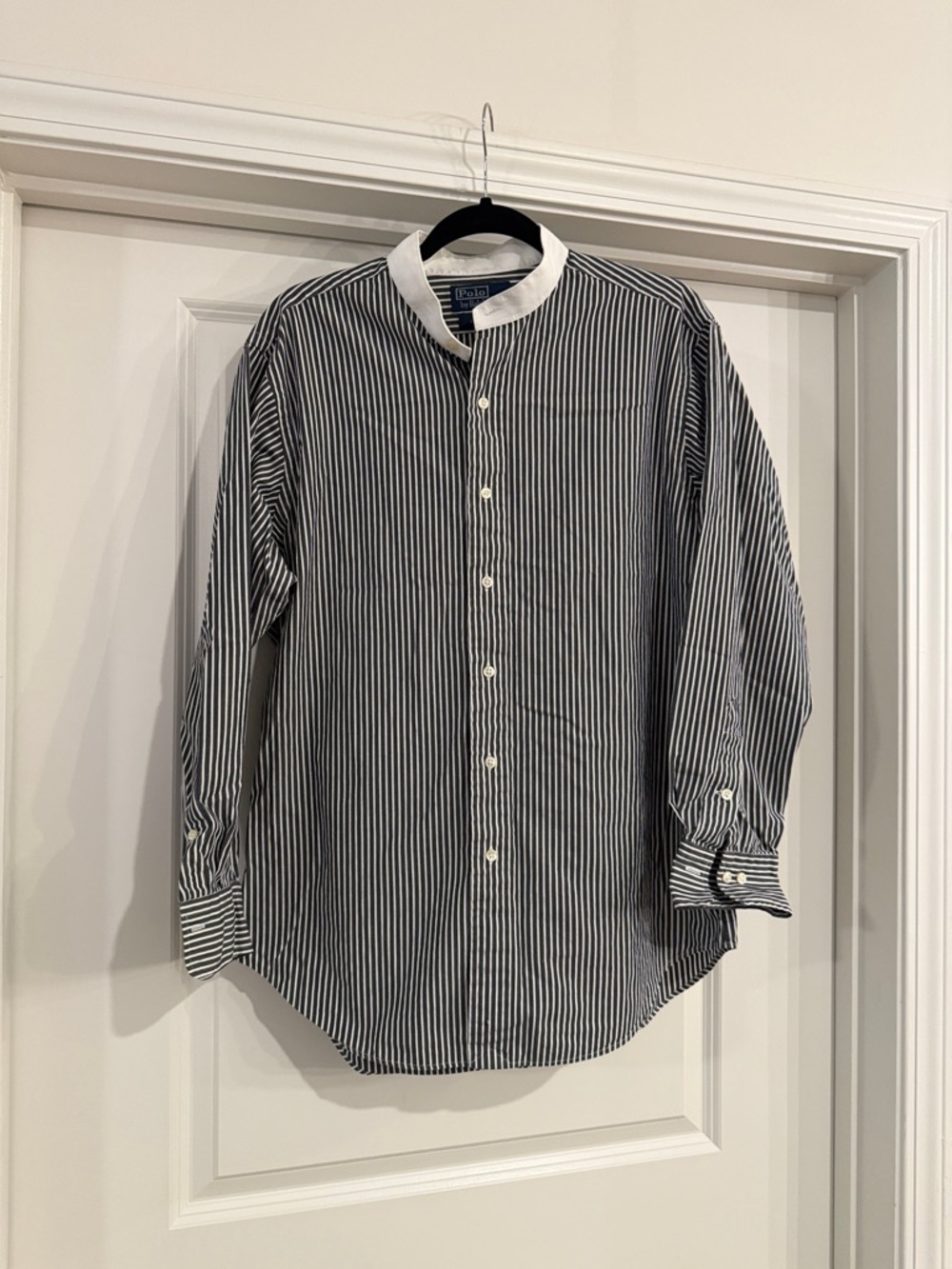 Polo by Ralph Lauren Black & White Vertical Stripe Band-Collar Shirt